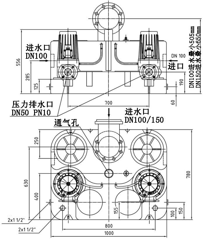 泽德污水提升机Minboy Doppel SEN尺寸图